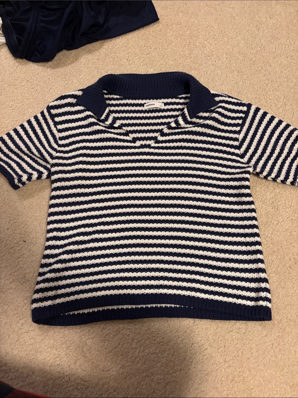 Sonoma Navy and White Striped V-Neck Sweater